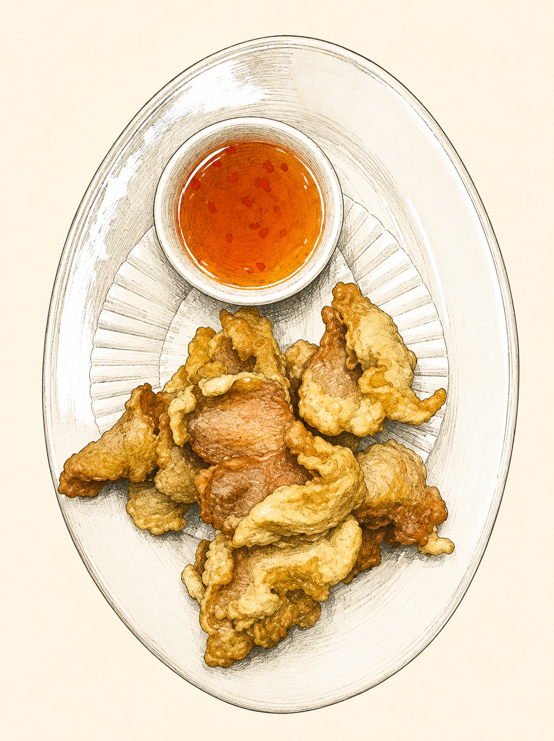 Illustrated crispy Ruk Thai appetiser