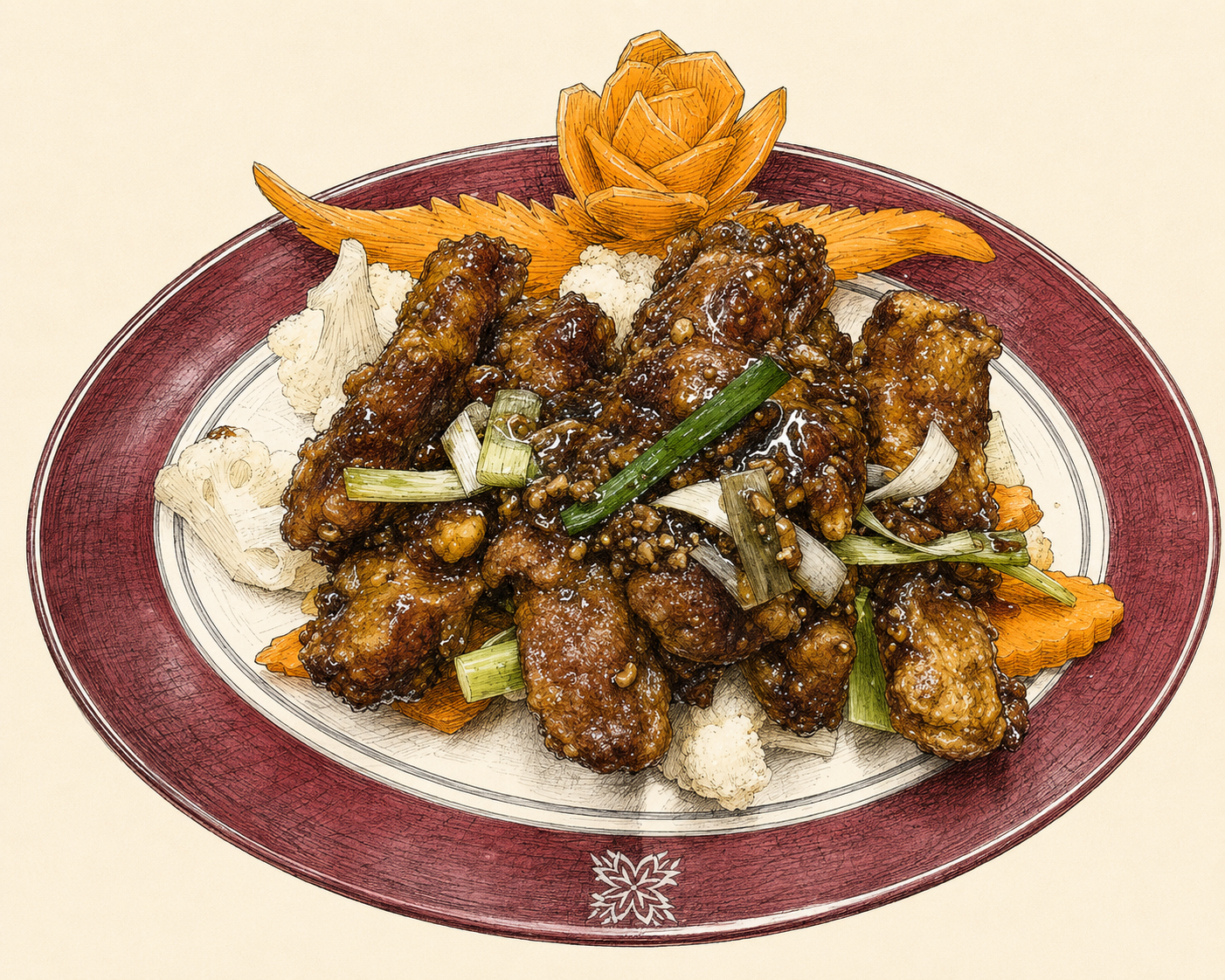 Illustrated glazed Ruk Thai dish