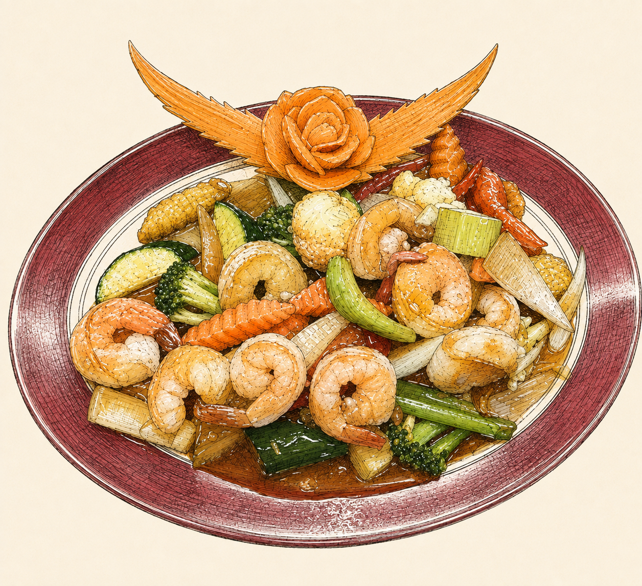 Illustrated prawn stir-fry